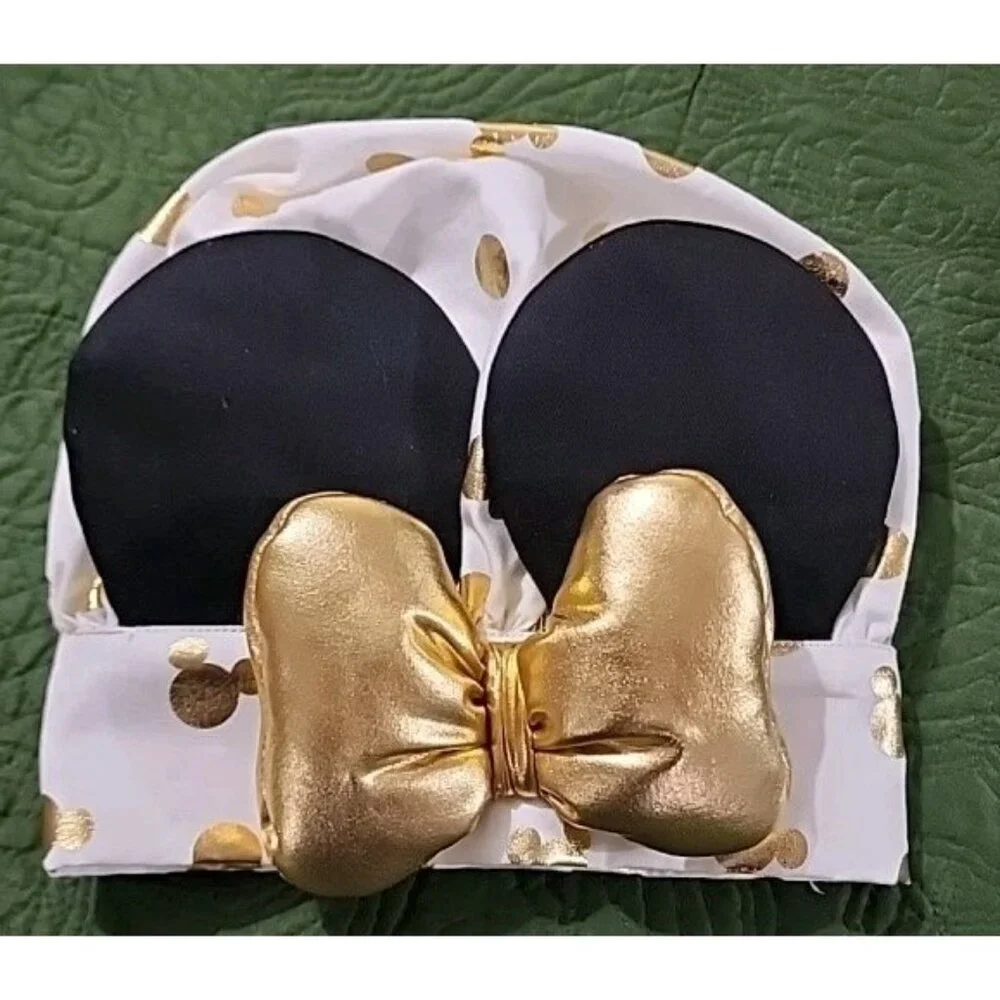 Disney Mickey Mouse Eats Chefs Hat Gold Bow Black Ears‎ Adjustable